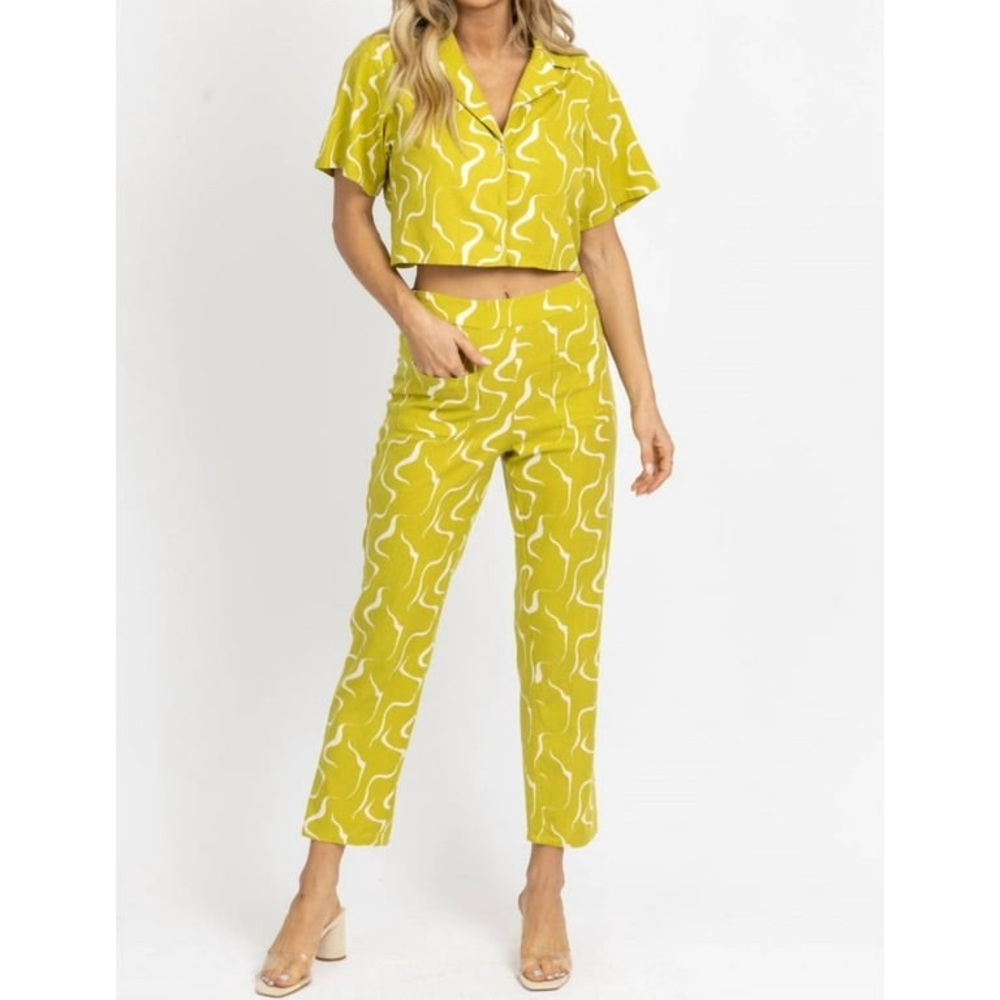 LELIS - Linen Abstract Culotte Top & Pant Set